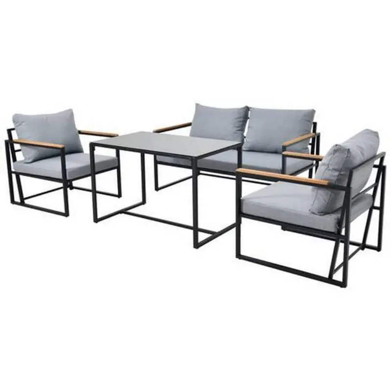 Loungegarnitur 4-Tlg. Messina Metall/Holz/Glas mit Kissen