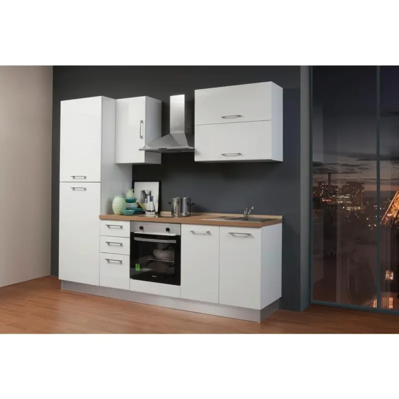 Küchenzeile All In Mit Kühlschrank 240 Cm Weiß