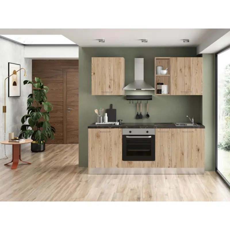 Küchenzeile All In Mit Kühlschrank 210 cm Eiche Dekor