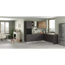 Einbauküche Eckküche Möbelix Freia 250x225 cm Anthrazit/Nussbaum Dekor