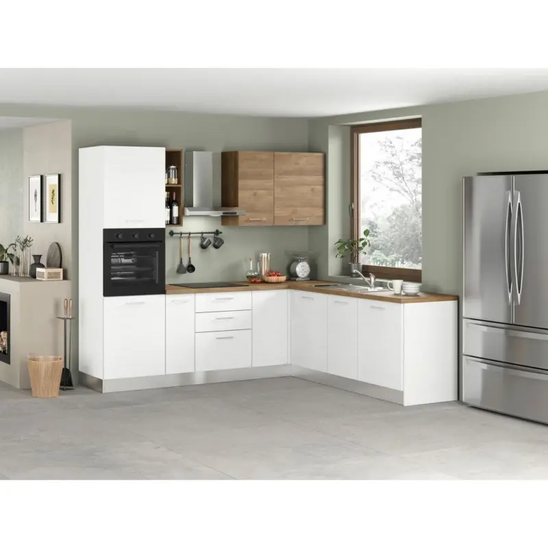 Einbauk&uuml;che Eckk&uuml;che M&ouml;belix Dafne 250x225 Cm Wei&szlig;/nussbaum Dekor