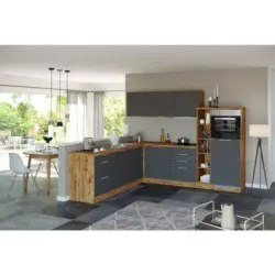 Einbauküche Eckküche Möbelix Florenz Ohne Geräte 240x270 Cm Grau/eichefarben