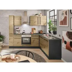 Einbauk&uuml;che Eckk&uuml;che M&ouml;belix Jazz 8 mit Ger&auml;ten 250x175 cm Anthrazit/Eiche