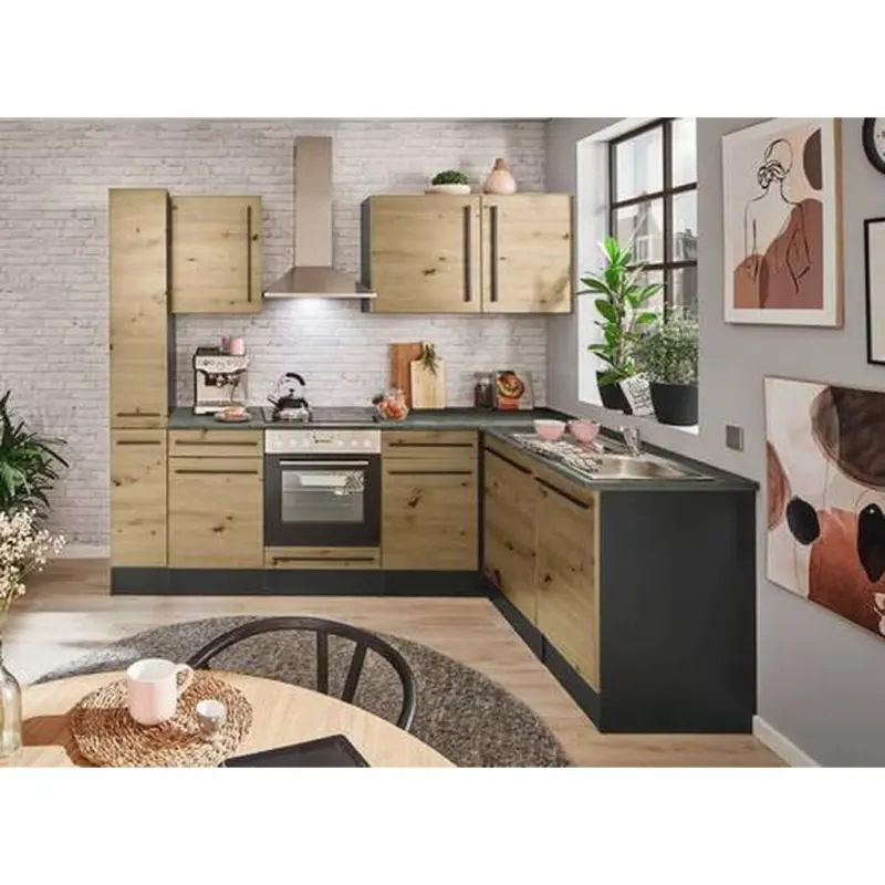 Einbauk&uuml;che Eckk&uuml;che M&ouml;belix Jazz 8 mit Ger&auml;ten 250x175 cm Anthrazit/Eiche