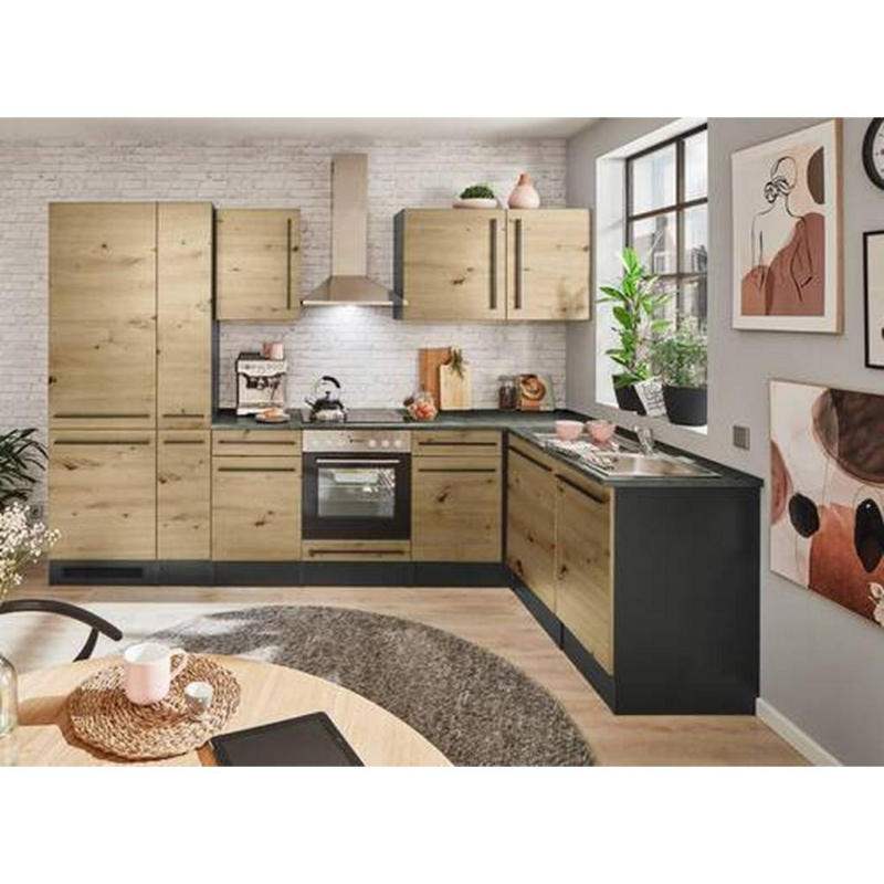 Einbauküche Eckküche Möbelix Jazz 8 Mit Geräte 310x175 Anthrazit/eiche Dekor