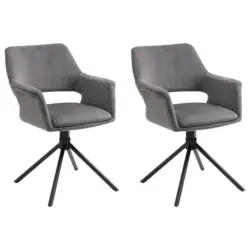 Armlehnstuhl Eleonore Grau/ Schwarz Gepolstert 2-Er Set