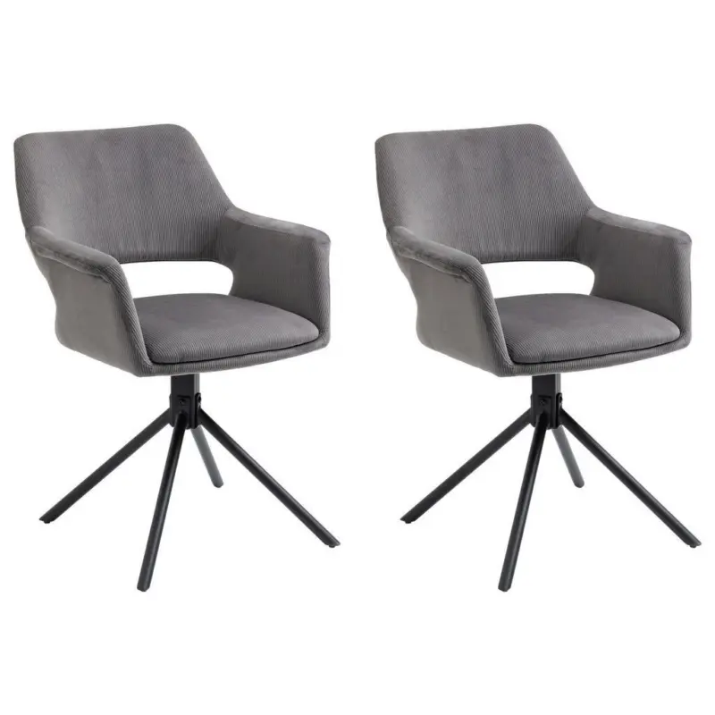 Armlehnstuhl Eleonore Grau/ Schwarz Gepolstert 2-Er Set