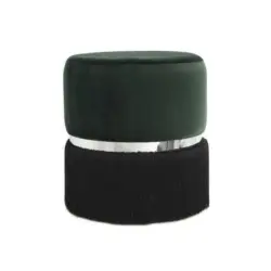 Hocker Pouf Edelstahl Silbern/ Schwarz/Dunkelgrün H: 44,5 cm