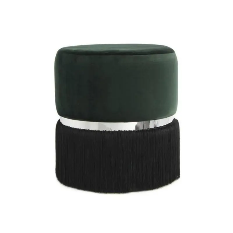 Hocker Pouf Edelstahl Silbern/ Schwarz/Dunkelgrün H: 44,5 cm