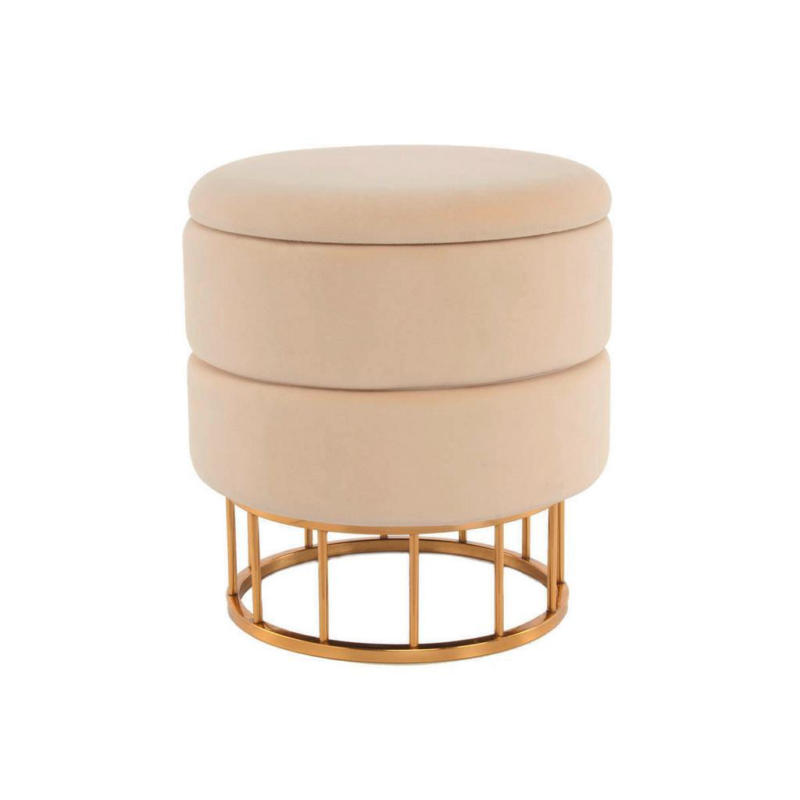 Pouf mit Stauraum Samt/Eisen Goldfarben/Beige H: 41 cm