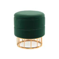 Hocker Pouf Samt/Eisen Grün/Goldfarben H: 41 cm