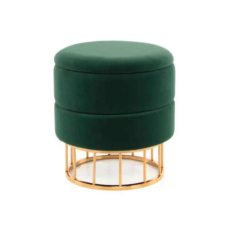Hocker Pouf Samt/Eisen Grün/Goldfarben H: 41 cm