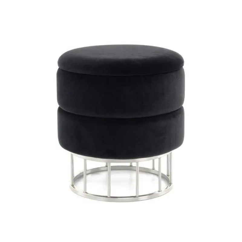 Pouf mit Stauraum Samt/Eisen Schwarz/Silbern H: 41 cm