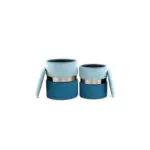 Möbelix Hocker Pouf-Set Samt Blau/Hellblau 2-teilig
