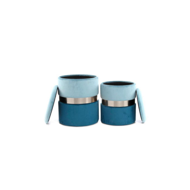 Hocker Pouf-Set Samt Blau/Hellblau 2-teilig