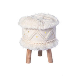 Hocker Bohist Makramee/ Echtholz Creme H: 50 Cm