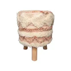 Hocker Bohist Makramee/ Echtholz Creme/rosa H: 50 Cm