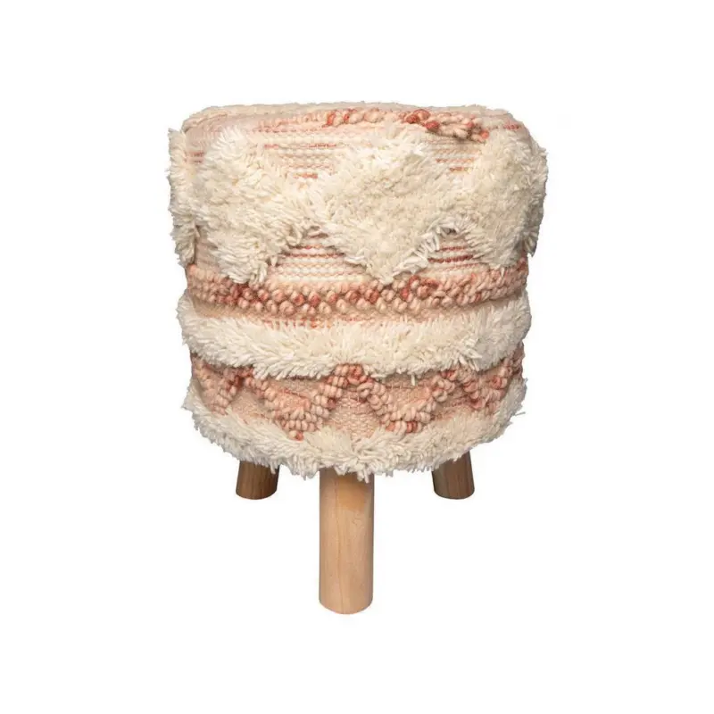 Hocker Bohist Makramee/ Echtholz Creme/rosa H: 50 Cm
