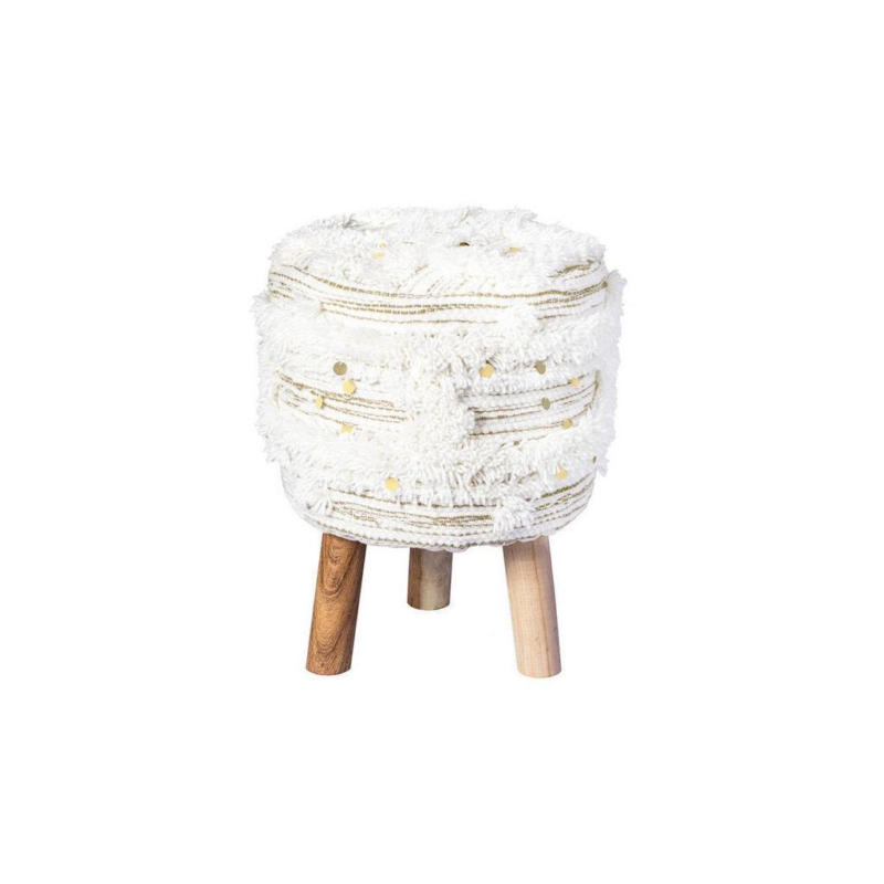 Hocker Bohist Makramee/ Echtholz Creme/olivgrün H:50cm