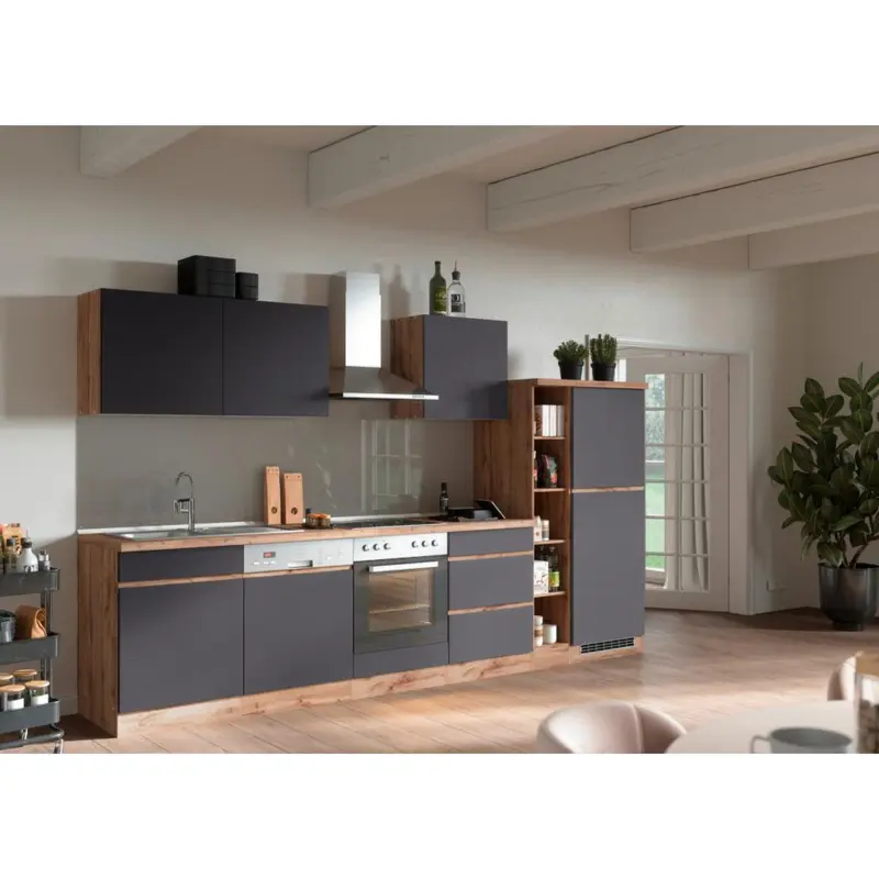 Küchenzeile Turin Ohne Geräte B: 330cm Grau/wotaneiche Dekor