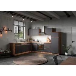 Einbauküche Eckküche Möbelix Turin Ohne Geräte 240x300 Cm Grau/eiche Dekor