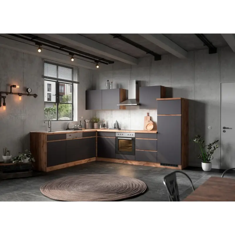 Einbauküche Eckküche Möbelix Turin Ohne Geräte 240x300 Cm Grau/eiche Dekor