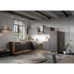 Einbauküche Eckküche Möbelix Turin Mit Geräte 240x300 Cm Grau/eiche Dekor