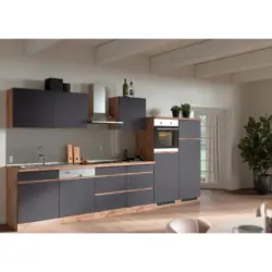 Küchenzeile Turin Mit Geräte B: 360cm Grau/wotaneiche Dekor