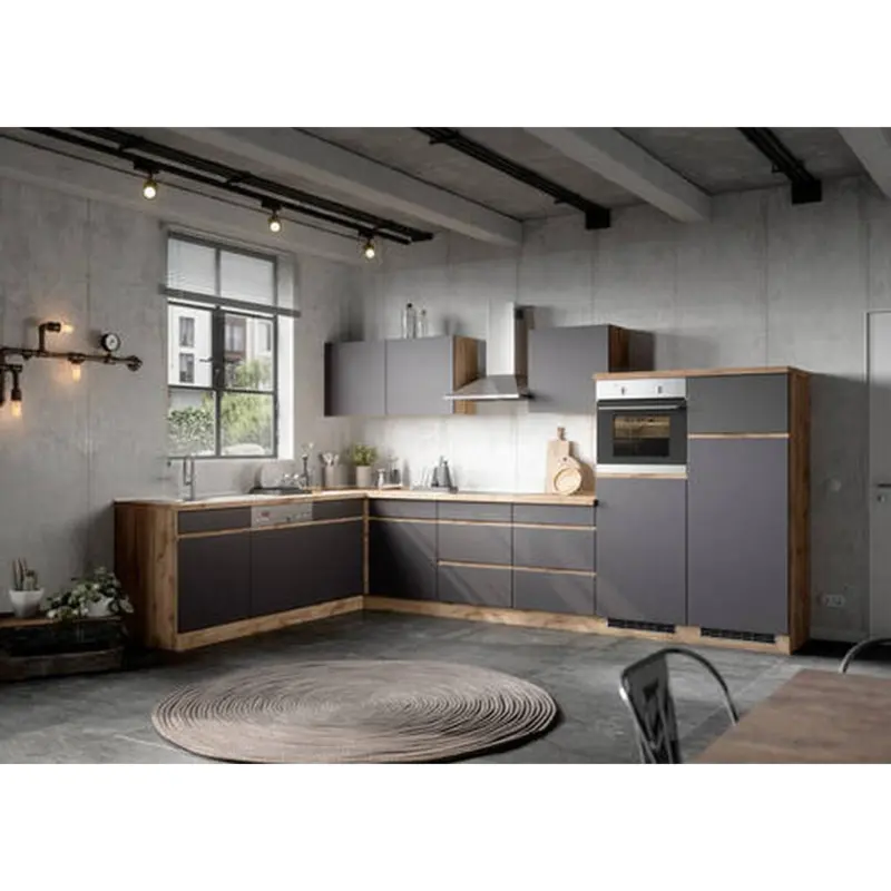 Einbauküche Eckküche Möbelix Turin Mit Geräten 240x360 Cm Grau/eiche Dekor