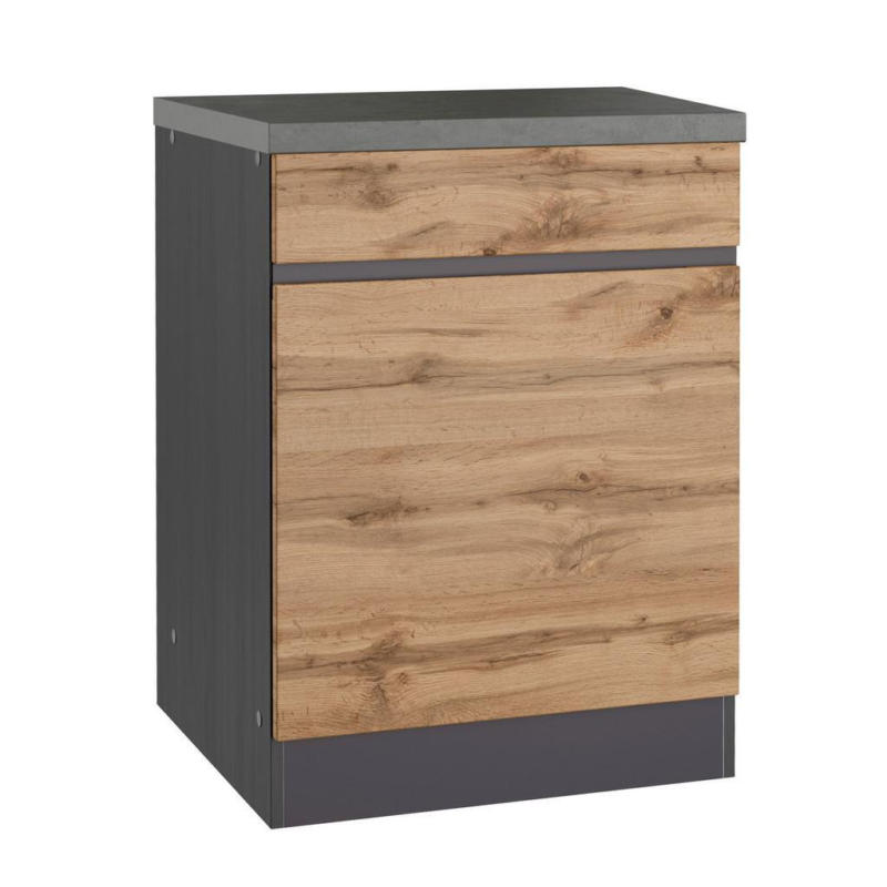 Küchenunterschrank Turin B: 60 Cm Graphitfarben/eiche Dekor