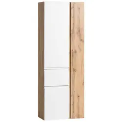 Badezimmer Hochschrank Varese Bxh 65x180 Cm Weiß/eiche Dekor