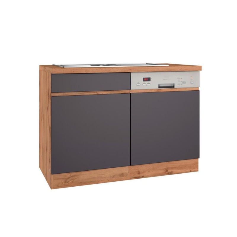 Spülenschrank Mit Spüle Turin B: 120cm Grau/Wotaneiche Dekor