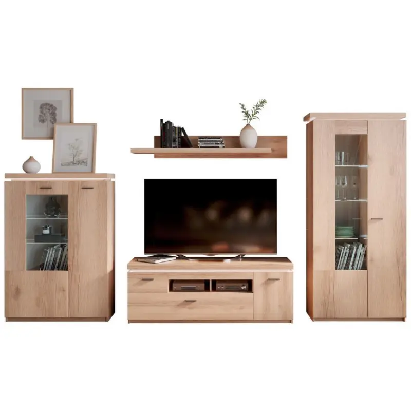 Wohnkombination Modern 4-tlg. Mit Led Vancouver Eiche Dekor