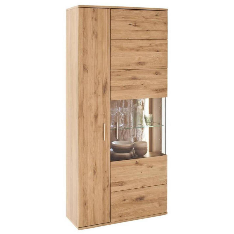 Vitrine Santori B: 90 cm teilmassiv Eichefarben