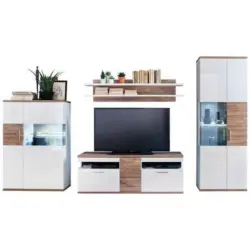 Wohnkombination 4-Tlg. Luzern Weiß/Eichefarben