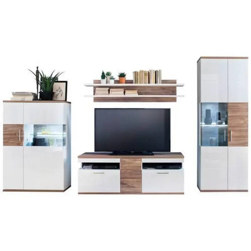 Wohnkombination 4-Tlg. Luzern Weiß/Eichefarben