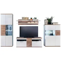 Wohnkombination 4-Tlg. Luzern Weiß/Eichefarben