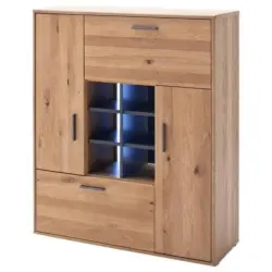 Highboard teilmassiv B: 104 cm Portland Anthrazit/Eichefarben