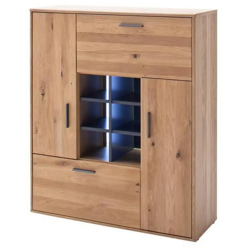 Highboard teilmassiv B: 104 cm Portland Anthrazit/Eichefarben