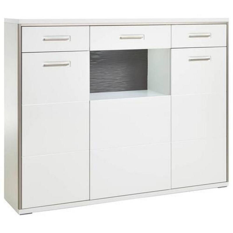 Highboard B: 153 cm Trento Grau/Silberfarben/Weiß