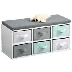 Kindersitzbank Grau / Türkis / Weiß Holz Dekor 68x29,5x33 Cm