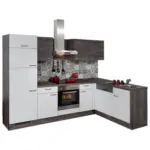 Möbelix Einbauküche Eckküche Möbelix Pn100/80 Mit Geräte 275x175 Cm In Weiß/steineiche