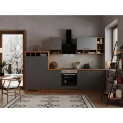 Küchenzeile Economy Mit Geräten 310 cm Grau/Wildeiche