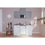 Möbelix Miniküche mit Kühlschrank und Mikrowelle B: 150 cm Grau/Weiß