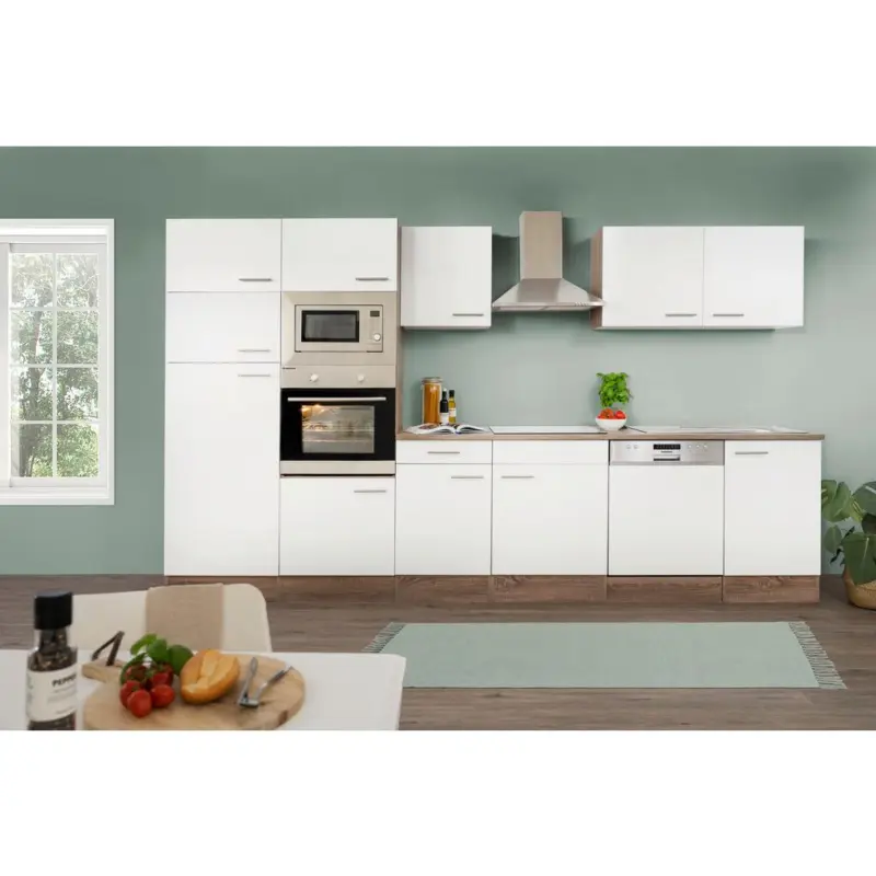 Küchenzeile Mit Geräten B: 340 Cm Eiche Dekor/weiß