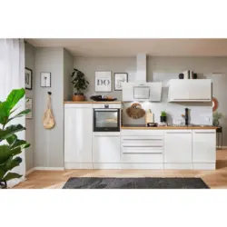 K&uuml;chenzeile Premium Mit Ger&auml;ten B: 320 Cm Wei&szlig;/eiche