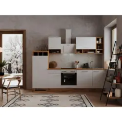 K&uuml;chenzeile Economy mit Ger&auml;te B: 280 cm Wei&szlig;/Eiche Dekor