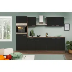 Küchenzeile Mit Geräten B: 270 Cm Schwarz/eiche Dekor