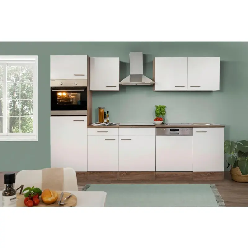 Küchenzeile Mit Geräten B: 280 Cm Weiß/eiche Dekor