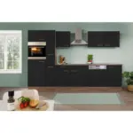 M&ouml;belix K&uuml;chenzeile Mit Ger&auml;ten B: 310 Cm Schwarz/eiche Dekor